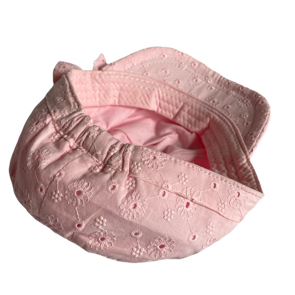 Baby Girls Pink Floral Eyelet Baseball Cap with Bow - Picture 4 of 4